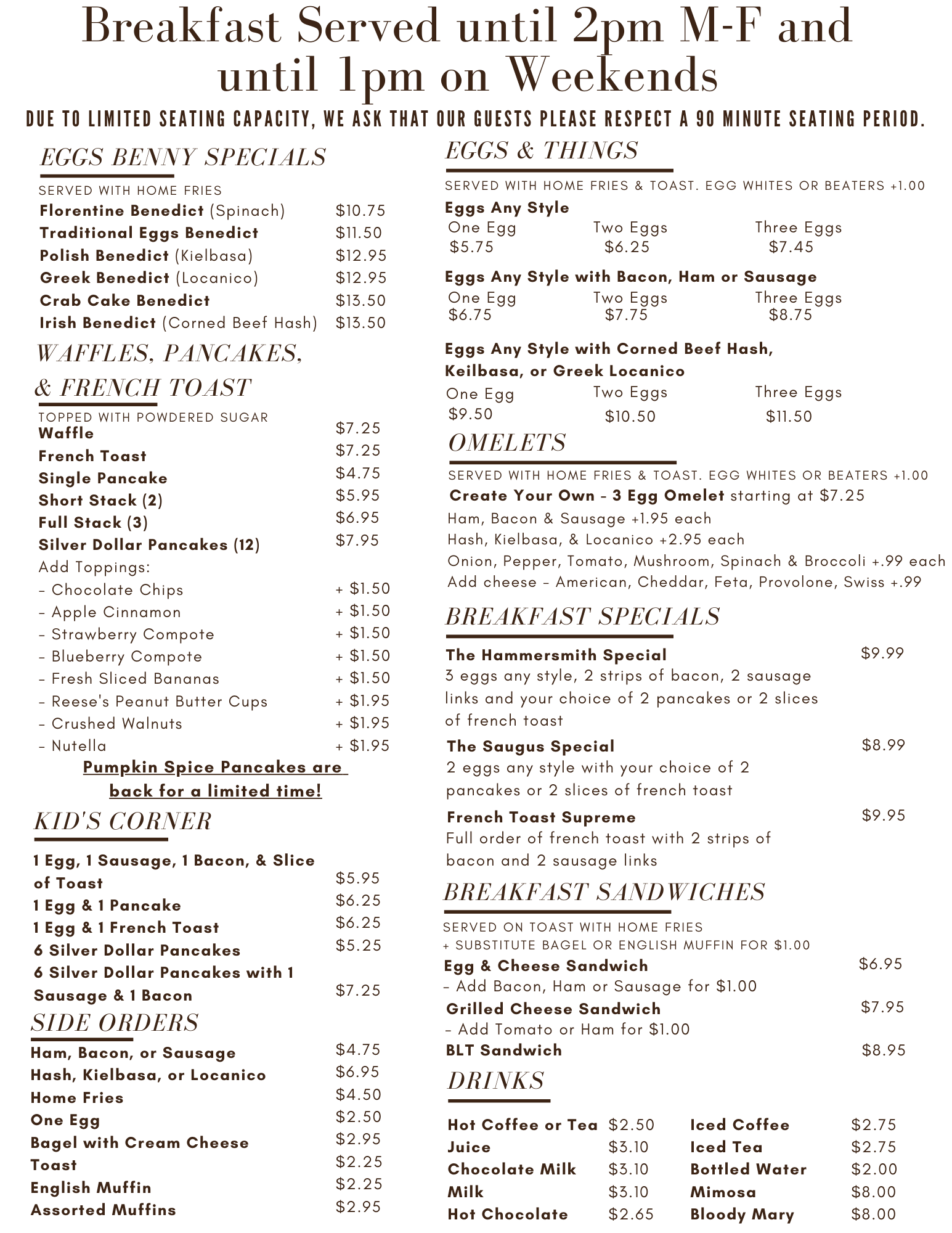 Breakfast & Lunch Menu – Hammersmith Family Restaurant in Saugus, MA